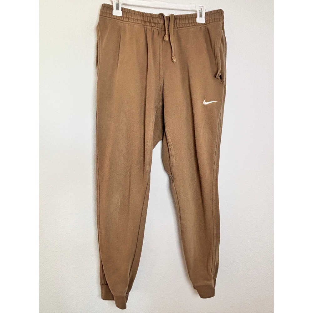 Nike Mens Fleece Joggers Tan Brown Sweatpants Embroidered Swoosh Large